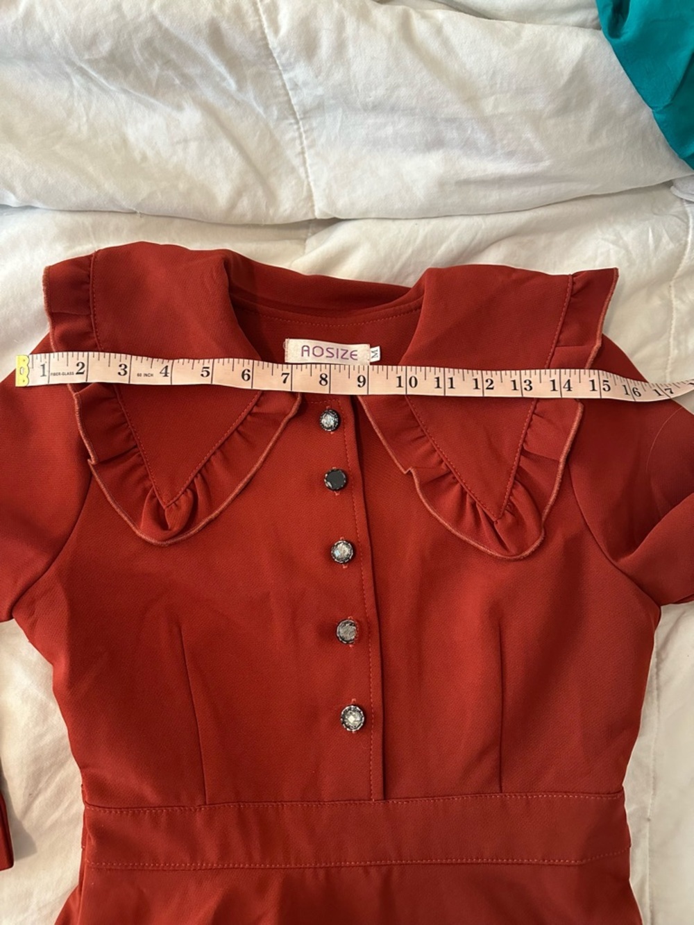 VTG 50s Burgundy Doll Collar Button Fit And Flare Pin Up Midi Dress S/M Retro - Picture 8 of 11